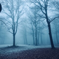 Fototapeta premium Misty Blue Winter Forest Landscape