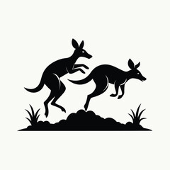 Majestic Kangaroos Leaping Australian Wildlife Silhouette Illustration
