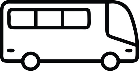 Minimal line art city bus side view icon isolated on transparent background
