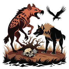 Fierce Hyena and Wolf Confrontation A Wild African Savannah Scene