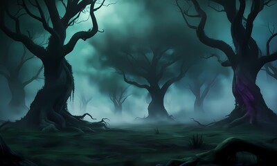 Eerie Misty Forest Landscape - Spooky Woods with Foggy Ambiance
