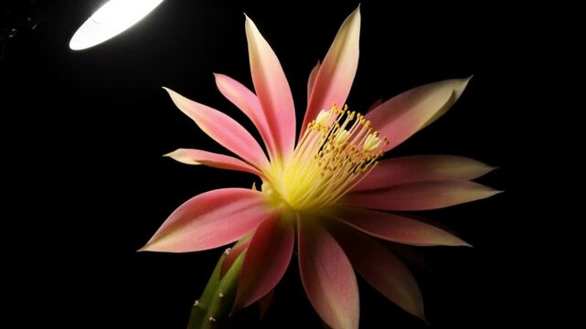 Time-lapse of night-blooming cereus against a black background  