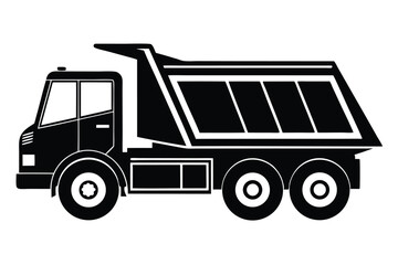 Black and White Graphic Silhouette of a Three Axle Dump Truck Illustration