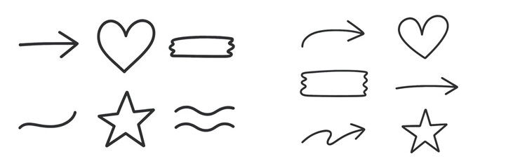 Illustrative symbols showing hearts, stars, and arrows in a simple design suitable for various creative projects