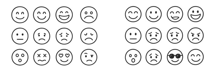 Different facial expressions displayed in a grid format illustrating a range of emotions and feelings