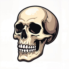 Fototapeta premium Skull illustration symbolizing mortality on white background, artistry