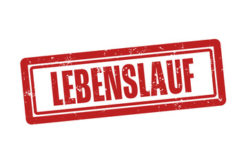 Lebenslauf (CV) - A red stamp, isolated on white background.