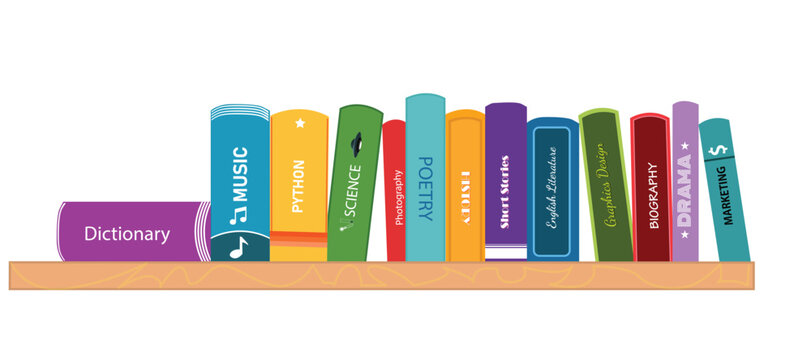 Colorful Bookshelf with Assorted Genre Book Spines Illustration
