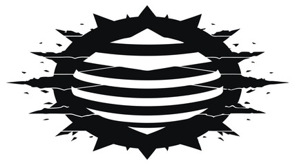 Abstract black and white vector design of a spiky shield-like graphic on white background