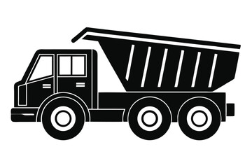 Black Silhouette of Dump Truck with Three Axles, Heavy Construction Vehicle Style