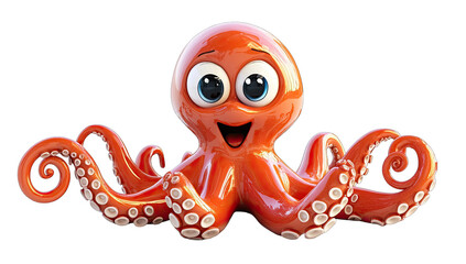 Cartoonish orange octopus with big eyes and a happy expression