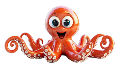 Cartoonish orange octopus with big eyes and a happy expression