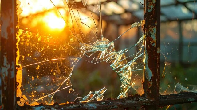 Rusty Broken Greenhouse Window Sunset