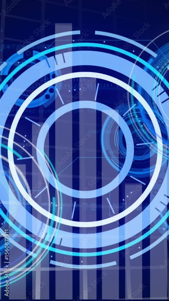 Poster animation of processing circles and graph on navy background