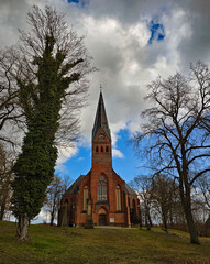 wonderful shot of an old brick church in Mecklenburg with great weather