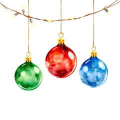 Hanging Green Red Blue Christmas Ornaments with Snowflake Design on Transparent Background PNG Image