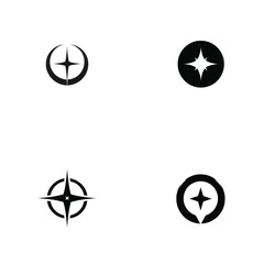 Set of navigation compass rose and star logos in black and white graphics