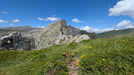 Penouta peak and Cornon peak in background near Santa Maria del Puerto village, Somiedo Natural Park. Asturias. Spain