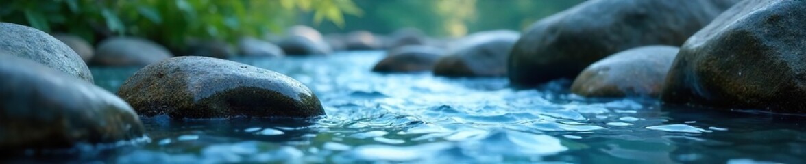 Serene Blue Water Flowing Over Smooth Stones Calming Relaxation for Wellness, Spa, and Meditation