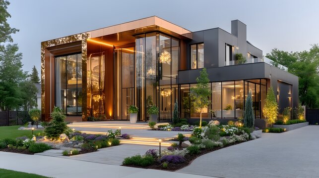 Fototapeta Automated home exterior with sleek architecture high resolution photo