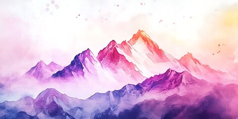 Obraz premium Watercolor mountain peaks, an artistic wallpaper featuring watercolor-style mountain peaks against a pastel sky. watercolor mountain background.