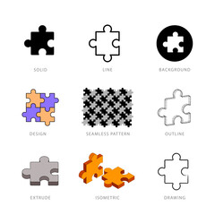 Each jigsaw puzzle icon has its own creative design, and each design can meet the needs of different jobs. Vector illustration.