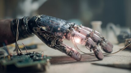 Prosthetic hand device in medical research facility