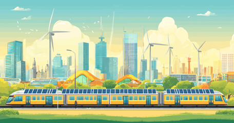 Fototapeta premium Modern illustration of eco-friendly housing complex featuring modern flat design style