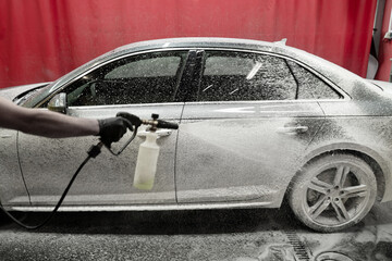 High-pressure snow foam application ensures deep cleaning and softens grime on car surface. Car...