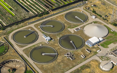 Aerial view of wastewater treatment plant
