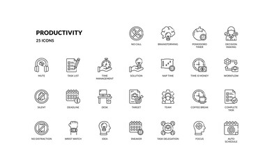 Outline Productivity Icons for Business and Workflow Tools