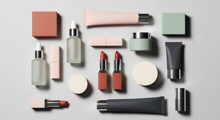 Obraz premium Minimalist Beauty: Cosmetic Product Flat Lay for Branding and Marketing