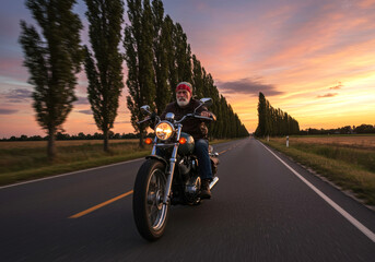 Obraz premium Motorcycle at sunset. Road Adventure