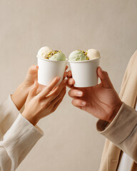 Hands with a pot of ice cream. Mockup