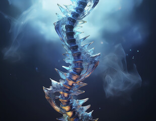 A spine made of glass shards, suspended in a smoky void