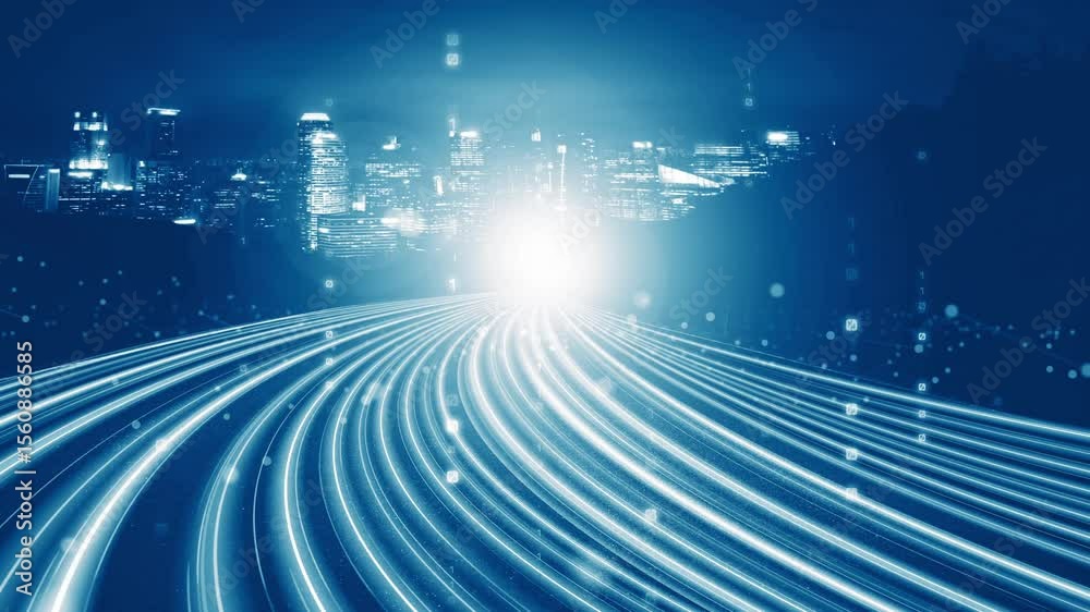 Aufkleber loopable video of digital data flow on road in concept of program coding with graphic creating visio