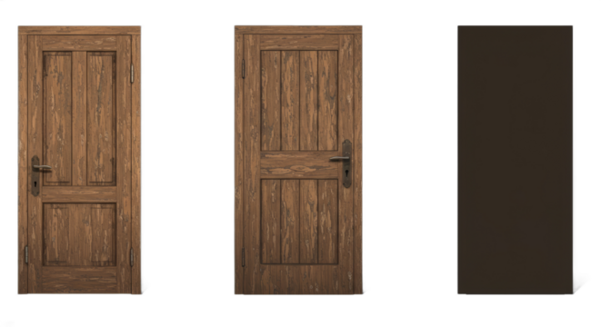 Rustic wooden door collection showcasing texture and contrasting color schemes for design inspiration
