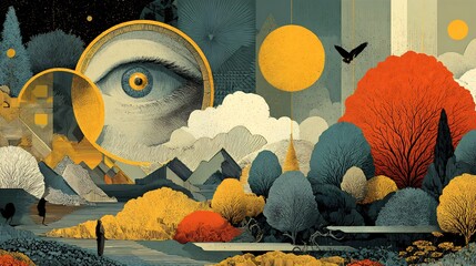 Dual themed cosmic illustration empiricism visualized through magnifying glass senses rationalism via geometric patterns and math dreamlike space background philosophy meets science