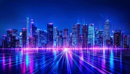 Obraz premium Futuristic City Skyline Showcasing Technological Innovation