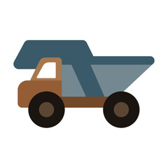 Construction vehicle transports materials on a work site in a sunny environment