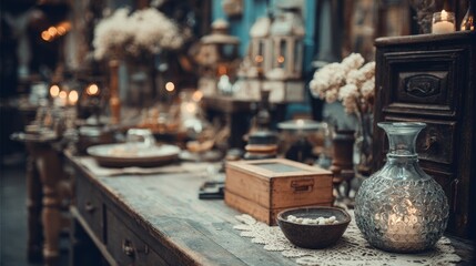Vintage shop interior with antique displays. Vintage store