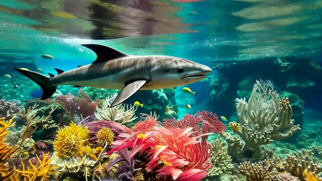 Vaquita dolphin in the colourful underwater world, porpoise species in the ocean. Marine mammal on the edge of extinction 