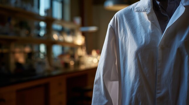 White lab coat hanging in research facility