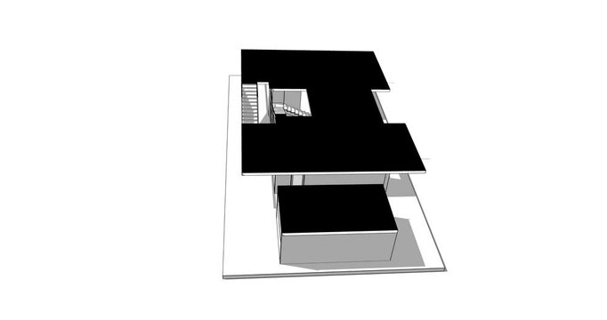 Modern house building architectural drawing 3d rendering