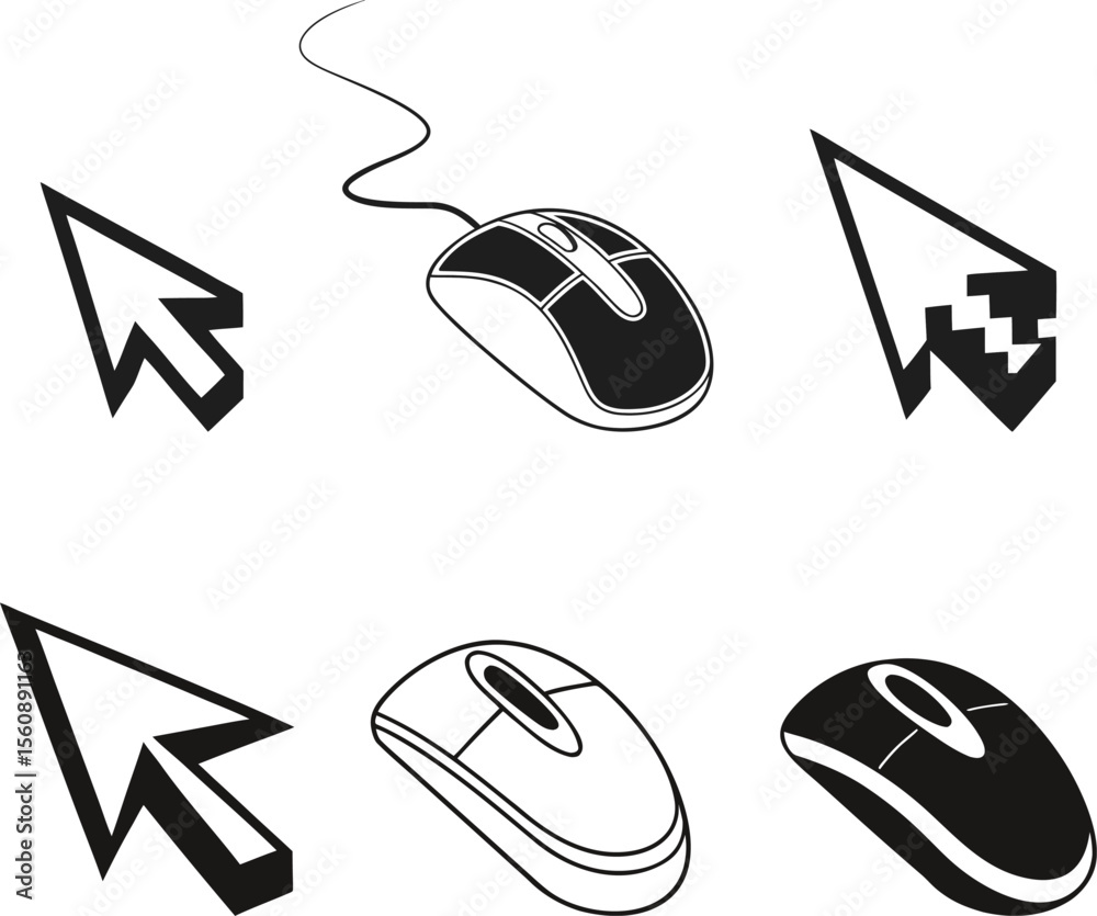 Fototapete computer mouse and cursor icons set - digital navigation & technology symbols