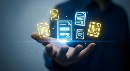 Person's hand displays digital documents, showcasing seamless data management.