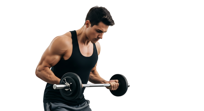 A man intensely focused on his workout. 