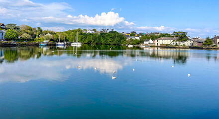 Fototapeta premium A View of Kinsale Bay, Ireland looking at the Bay from a UAV Drone