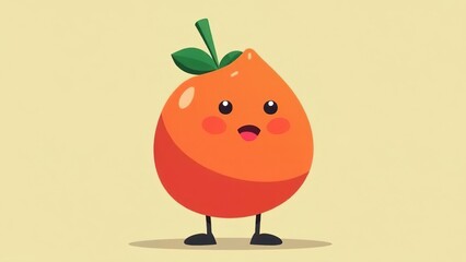Character tomato with eyes and mouth on simple background. Copy space.