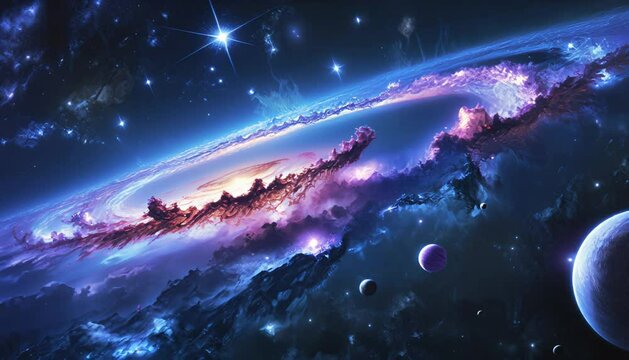 Colorful spiral galaxy spinning in the cosmos with glowing stars, deep space dust, and vibrant interstellar energy
